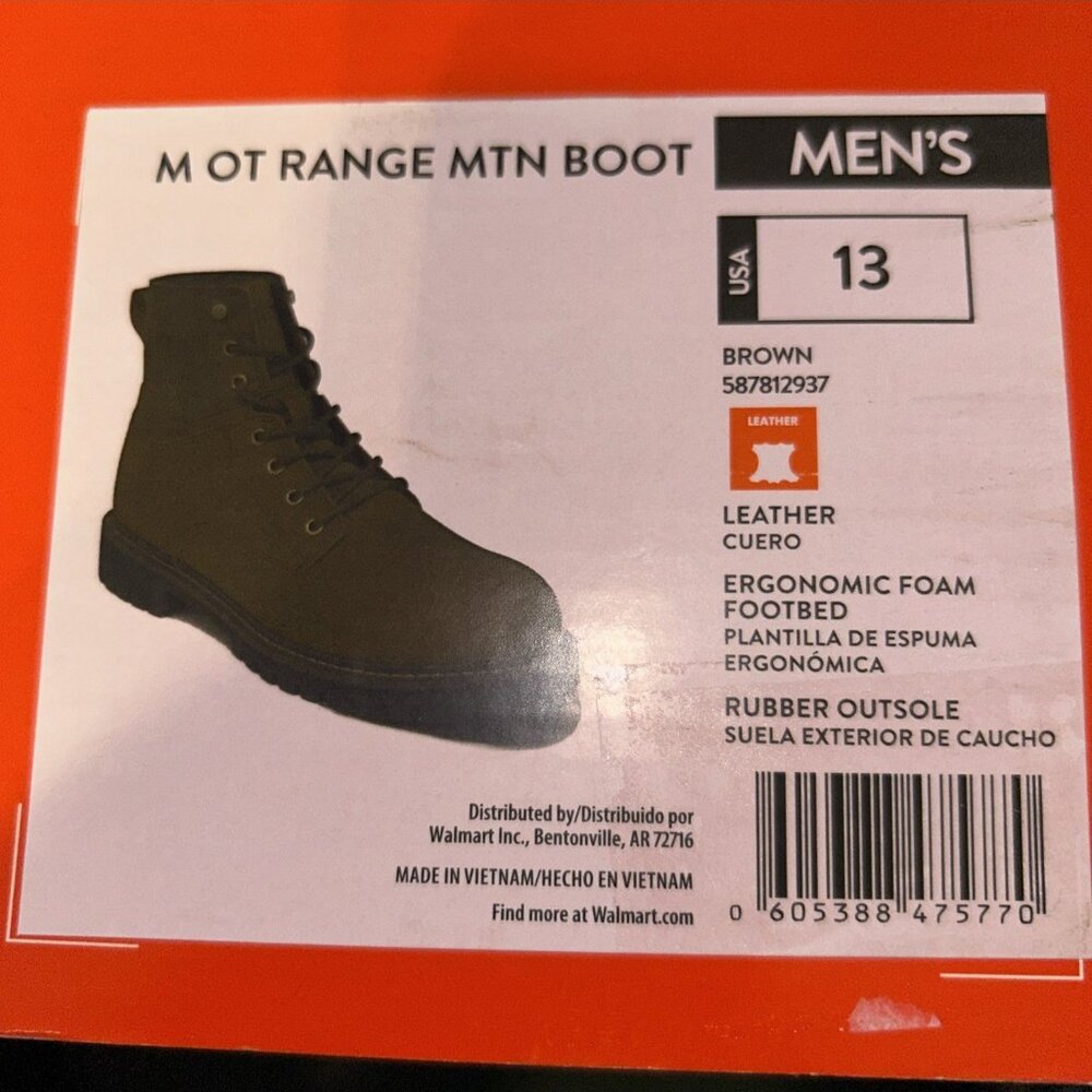 Ozark Trail Men's Durable Range Mountain Hiking Boots Size 13 Brown New